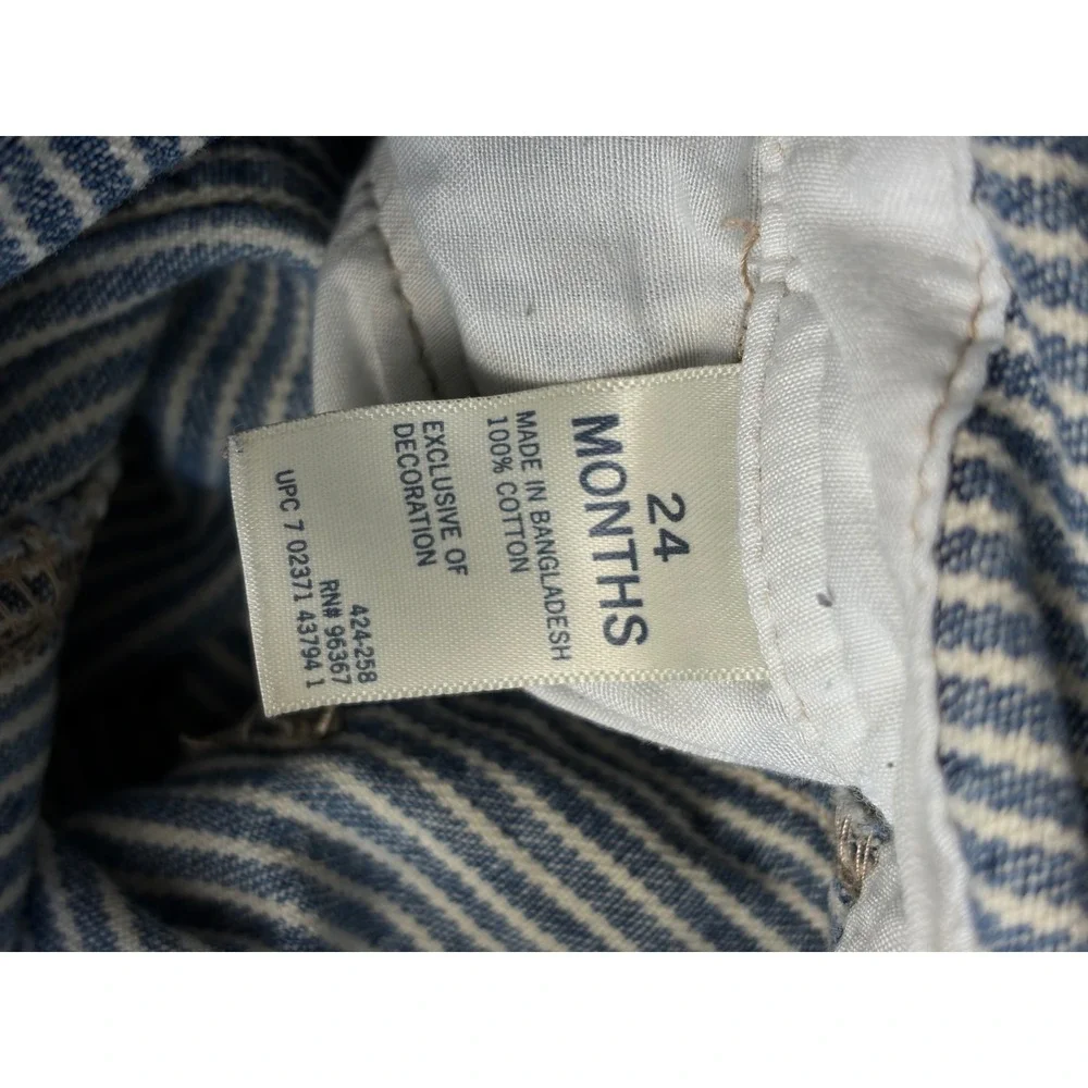 OshKosh Bgosh Toddler 24M Hickory Stripe Denim Overalls Blue White Vestbak Bib